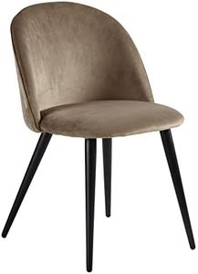Finch Fox Romantic Vintage Dining Chairs Rustic Beige Velvet Cushion Seat Chair with Black Powdered Coated Metal Legs