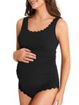 Summer Mae Ribbed Maternity One Piece Swimsuit Scalloped Cut Out Pregnancy Bathing Suit Square Neck Swimwear Black X-Large