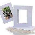 Acid Free 8x10'' White Mat Board Show Kit for 5x7'' Artworks or Pictures, 4-Ply Beveled Precut Photo Backing Boards and Crystal Clear Plastic Bags, 25 Pack