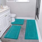 Pauwer Non Slip Bath Mat Set 3 Piece Shaggy Microfiber Machine Washable Bath Mats with Toilet Rug Absorbent Soft Shower Rug for Bathroom, Turquoise