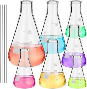 9 Pack Glass Erlenmeyer Flask Set with Glass Stirring Rod, 7 Sizes, 50ml, 100ml, 150ml, 200ml, 250ml, 300ml, 500ml, Borosilicate Glass Erlenmeyer Flasks with Printed Graduation for Lab Chemistry