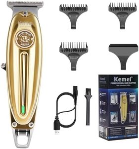 KEMEI Professional Beard & Hair Trimmer for Men, Cordless T-Blade Outliner Trimmer, Electric Hair Clippers for Barbers and Stylists, All Body Grooming-Model 1949 Gold