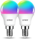 LVWIT E14 Dimmable Smart LED Bulb, Golf Ball Smart Bulb E14,470Lm, 5W Replace 40 Watt, Works with Alexa,TUYA,Echo, Google Assistant Light Bulbs,E14 Color WiFi Smart led Golf Ball Bulb (Pack of 2)