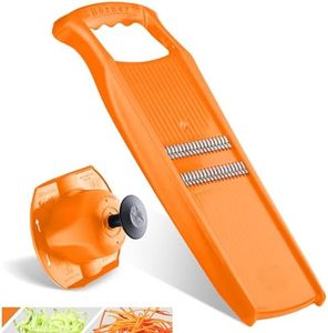 Börner Roko PowerLine Gemüseschneider Set mit Fruchthalter (2-tlg.) • Feiner Streifenschneider für Obst & Gemüse + Gemüsehalter • Julienne Schneider • Gemüsehobel Set • Farbe: Orange