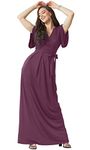 koh koh Plus Size Womens Long Formal Short Sleeve Cocktail Flowy V-Neck Casual Bridesmaid Wedding Party Guest Evening Cute Maternity Work Gown Gowns Maxi Dress Dresses, Plum Dark Purple 2XL 18-20