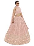 Zeel Clothing Women's Sequins Zari Embroidered Georgette Semi Stitched Lehenga Choli with Dupatta (403-Pink-Wedding-Bridal-Latest-New, Free Size) (Pink)