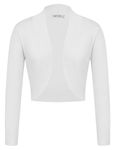 GRACE KARIN Ladies Elegant Snow White Cropped Boleros Cardigans Open Front Shrug Sweater Long Sleeve M