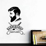 Melissalove Barbershop Logo Wall Decal Mural Barber Shop Sign Sticker Window Decor Decals Barber's Logo Murals Hair Salon Wallpapers LC477 (Black)