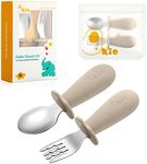 Toddler Utensils Set Stainless Steel Toddler Silverware Set Baby Spoon & Fork Set with Food-Grade Silicone Grip for Baby Toddler self- Feeding, 8 Months and Older