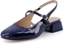 CUSHIONAIRE Women's Gogo Round Toe Mary Jane Dress Shoe +Memory Foam, Wide Widths Available, Navy 10