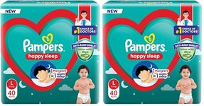 Pampers Happy Sleep Pant Style Baby Diapers, Large (L), 42 Count, 1 Pampers : 1 Night Sleep, with Anti Rash Shield, 9-14 Kg Diapers (Pack of 2)