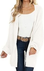 MEROKEETY Women's 2024 Fall Open Front Chunky Knit Sweater Oversized Lantern Sleeve Cardigan Outwear, Beige, Medium