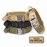 KCUCOP Tactical Dog Collar with Handle,Adjustable Military Dog Collar with Metal Buckle and Patches,Heavy Duty Dog Collars for Medium Dogs (Brown-M)