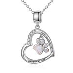 YFN Paw Print Charms Necklace Sterling Silver Dog Cat Pendant Jewellery Memorial Gifts for Women Girls (White Opal Paw)