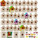 Kisston 96 Pcs Wooden Bird House Kits for Children to Build, Wooden Birdhouse in 6 Shapes and Stereoscopic Butterfly Sticker for Kids Party Art and Craft Kits Boy Girl Crafting