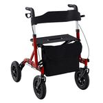 COSTWAY Foldable Rollator, Height Adjustable Rolling Walker with Seat, 24CM All Terrain Wheel, Storage Bag, Lightweight Walking Aid Frame for for Elderly & Disabled, 160 KG Weight Capacity (Red)