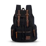 FANDARE Vintage Backpack Canvas Daypacks School Bag Outdoor Hiking Rucksack College Bookbag Teenager Travel Field Pack Large Knapsack Durable Infantry Pack for Women Men Black