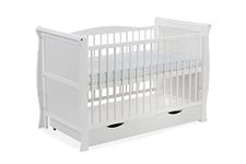 White Solid Wood Baby Cot Bed & Deluxe Foam Mattress Converts into a Junior Bed ✔ 3 Position ✔ water repellent mattress liner