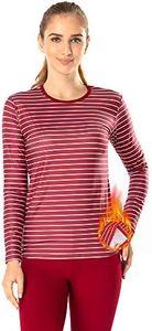 MANCYFIT Thermal Tops for Women Long Sleeve Fleece Lined Shirt Base Layer Striped Shirt Wine Red Medium