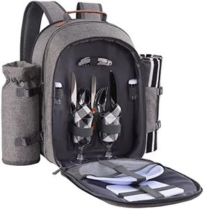 Apollo Walker Picnic Backpack Set for 2 Person with Cooler Compartment, Detachable Bottle/Wine Holder, Fleece Blanket, Plates and Cutlery Set
