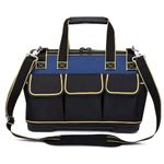 Wide Mouth Tool Bag 17 Inch Black Blue, Gardener Bag, Waterproof Tool Organizer Bag, Adjustable Shoulder Strap, Water Proof hare Molded Base, for Electrician, Plumber, Gardener, Repairman