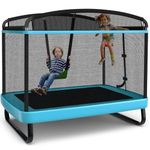 KOTEK 6 Ft Toddler Trampoline with Net & Swing, Mini Recreational Trampoline, Small Rectangle Trampoline for Home, ASTM Approved, Max Load 220 lbs, Kids Indoor Trampoline for Birthday Gifts (Blue)