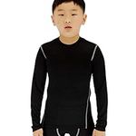 Kids Wicking Base Layer Boys Compression Top Long Sleeve T Shirts for Football Baseball Hockey Training, Black, 14