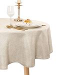 JIUZHEN Round Faux Linen Tablecloth 60 Inch - Table Cloth Round Tablecloth Wrinkle Stain Resistant Spillproof Washable Polyester Fabric for Dining Room Kitchen Cover for Dinner Outdoor Picnic, Beige