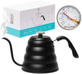 Barista Warrior Gooseneck Kettle with Thermometer - 1.2L Pour Over Coffee & Tea Kettle, 18/8 Matte Black Gooseneck Kettle Pot, Precision Pour Drip Spout, Suitable for All-Stoves (40 fl oz)