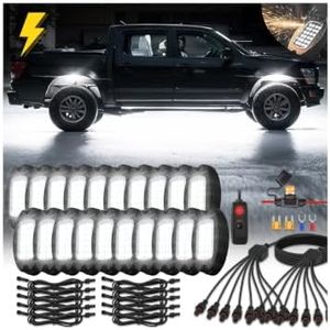20Pods Metal Strobe Pure White Rock Light Kit with 3 Flash Mode 6500K 12V