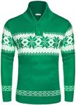 COOFANDY Men's Christmas Sweater Ugly Knitted Xmas Sweaters Casual Snowflake Pullover Knitwear, Green, Large