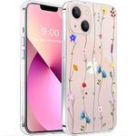 Unov Case Compatible with iPhone 13 Mini Case Clear with Pattern Slim Protective Soft TPU Bumper Embossed Design 5.4 Inch (Flower Art)
