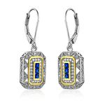 Newshe Vintage Created Blue Sapphire White Cz 925 Sterling Silver Gemstone Dangle Drop Earrings