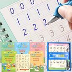 Large Handwriting Magic Grooved Practice Copybook Set: 5-Pack with Wooden Alphabet Tracing Board, Reusable Letter Learning Kit for Kid Age 3-8, Ideal for Kindergarten and Preschool Calligraphy Control