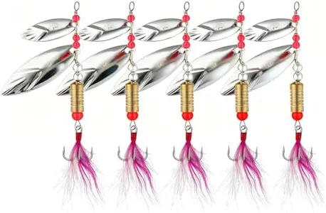 Bombrooster 5Pcs Spinner Bait with Feathered Rooster Tail Treble Hook, Sequin Rotation Fishing Lure Baits for Bass Pike Trout Salmon 1/3oz