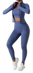 Belriviere Womens Two Piece Tracksuit Set Long Sleeve Zipper Jacket with Athletic High Waist Leggings Workout Set M Blue