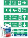 RubiGo Safety Pack of 16, Fire Exit Sign (RIGHT, LEFT, UP, DOWN ARROW) Fire Exit Keep Clear Sign, Fire Action Point Sign, Fire Signs 30 X 10cm Self Adhesive Vinyl Sticker Emergency Exit Signage