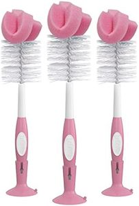 Dr. Brown's Reusable Sponge Baby Bottle Cleaning Brush Set with Suction Cup Stand, Scrubber and Nipple Cleaner, Pink, 3 Pack