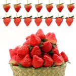 DONOTGO 50Pcs Artificial Strawberries Fruit Plastic Foam Fake Lifelike Simulation Realistic Strawberry Faux Fruits Decoration for Home Kitchen Cabinet Party Cake Dessert Decor Photography Prop