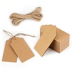 joycraft 100Pcs Blank Gift Tags with String, Rectangle Kraft Paper Tags, Large Merchandise Tags,Writable Tags for Gift Wrapping,Wedding, Birthdays,Holiday,Party Favor,and Baby Shower (4"x2")