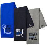 A1DIEE Microfibre Absorbent Golf Towel - 3pcs Men Black Clean Golf Ball Towels Embroidery Pattern Golf Towels with Carabiner Clip for Golf Bags Sport Gift Accessories for Dad Husband Golfers