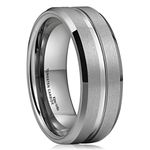 King Will Classic 8mm Mens Silver Tungsten Carbide Wedding Band Ring Grooved Mens Rings Polished Finish Grooved Center Comfort Fit 12