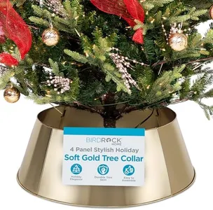 BIRDROCK HOME 4-Panel Hammered Metal Christmas Tree Collar - Stylish Holiday Tree Skirt Alternative - Durable Iron Construction Base Cover - Protects Tree Base from Pets - Easy Assembly - Soft Gold