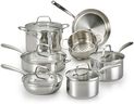 Lagostina Tri-Ply Clad, 12-pc Cookware Set , Stainless Steel Pots and Pans, stay-cool cast stainless steel handles, tempered glass lids , Induction safe, Oven Safe 500°F without the lids