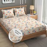 Fresh From Loom Anti Fade Floral Print 240 TC Microfiber Fitted King Size Bedsheet Set with 2 Pillow Covers - Soft Fabric (Size - 78 x 72 Inches (Fits up to 10 Inch)| Beige, Floral Design)