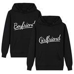 KMCOJIA Boyfriend Girlfriend Matching Couple Hoodie,Pure Cotton Long Sleeve His & Hers Pullover Hooded Sweatshirt with Pocket(Pack of 1) Boyfriend-Black-L