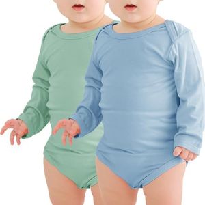 Jimonda Baby Rompers | Soft Summer Long-Sleeve Bodysuit for Newborns 0-24M | Breathable Infant Onesie with Snap Buttonsslate&sage