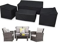 Patio Furniture Cover 4-Piece,Outdoor Garden Furniture Covers ,Upgraded 420D Heavy Duty Oxford Fabric Garden Table Cover with Air Vent Windproof Patio Furniture Set Covers with 2 Windproof Buckles