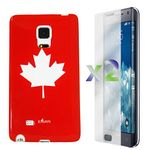 Exian NOTEEDGE-001 Samsung Galaxy Note 4 Screen Guards X 2 and TPU Case Maple Leaf White on Red-Retail Packaging