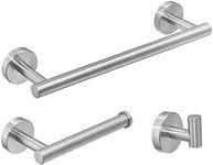 YUET Silver Bathroom Accessories Accessory Bars Set Hand Towel Holders Ring Rails For Bathrooms SUS 304 Stainless Steel Hardware Wall Mounted Rack, 12" Bath Bar + Toilet Paper Holder + Robe Hook